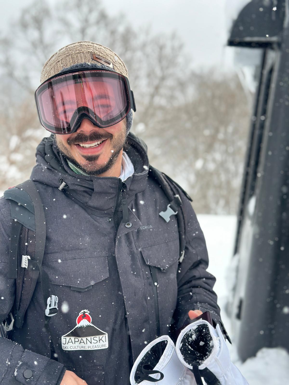 Hadas Dvir wearing a JAPANSKI jacket on a snowy day in Japan